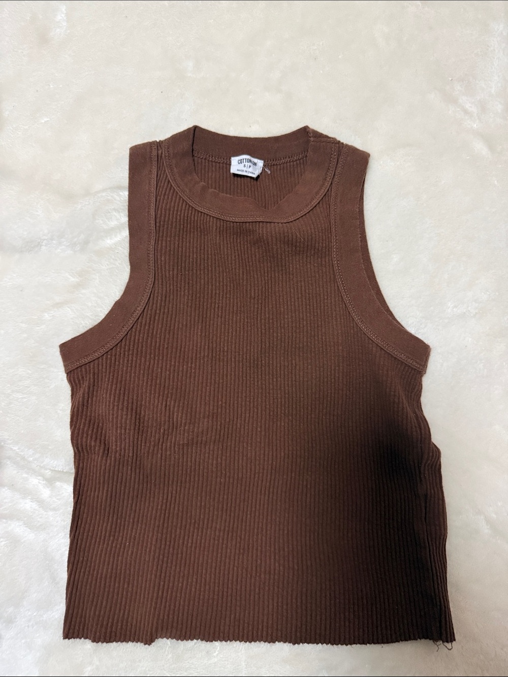 Cotton On Ribbed Crop Tank Top - Chocolate Brown